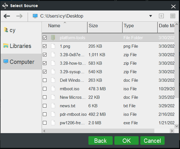 choose files to back up in MiniTool ShadowMaker