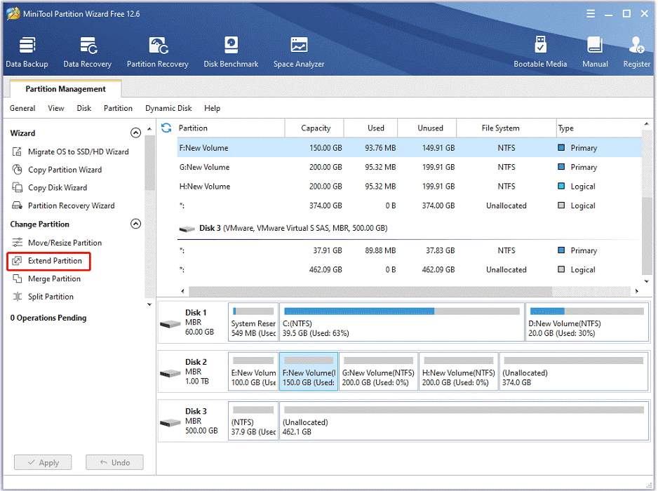 select Extend Partition