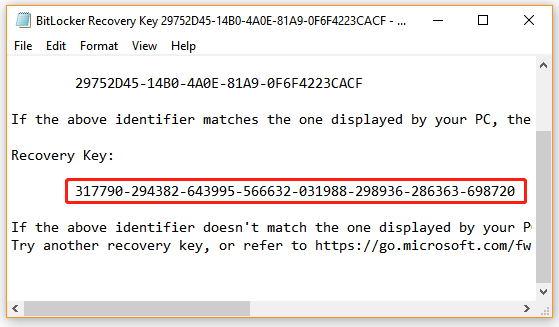 find BitLocker Recovery Key in a document file