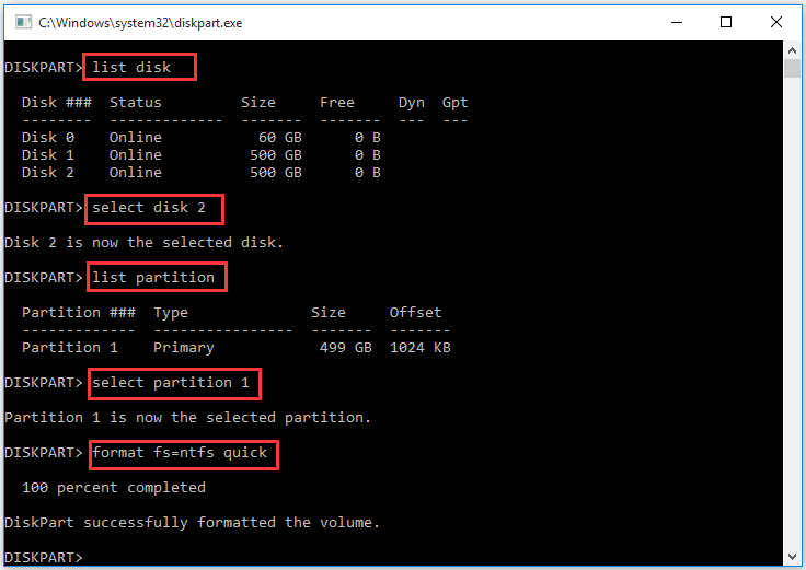 format a partition using Command Prompt