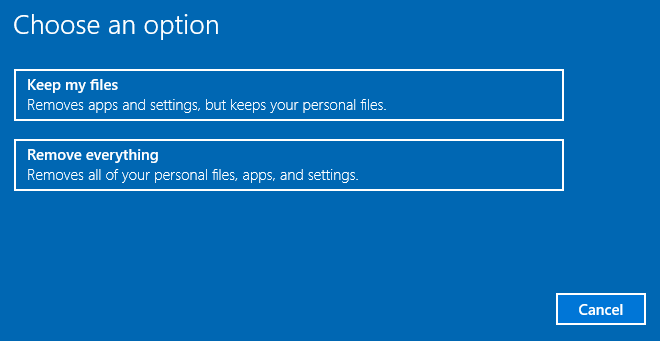 choose an option to reset this PC