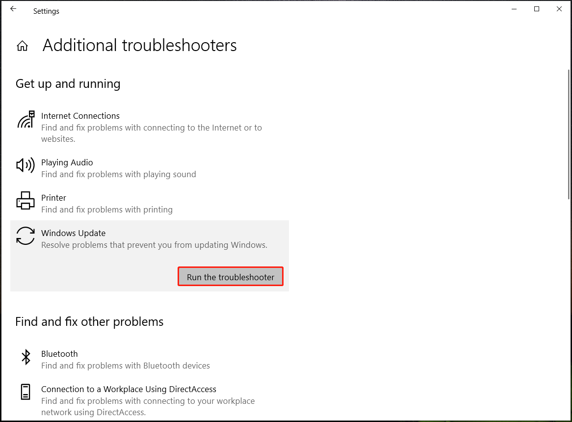 run the Windows Update troubleshooter on Windows 10