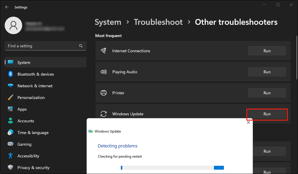 run the Windows Update troubleshooter on Windows 11