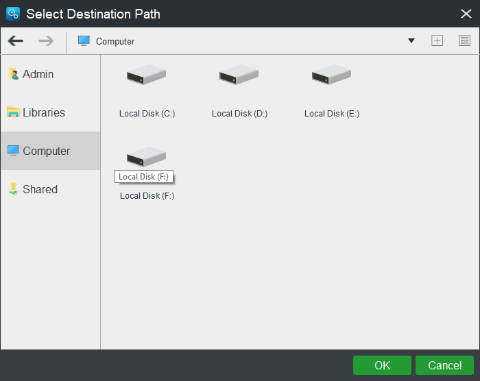 select a destination path