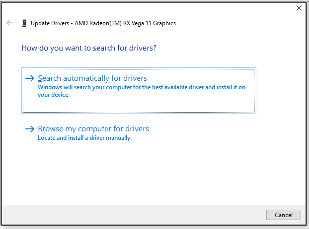 click Search automatically for drivers