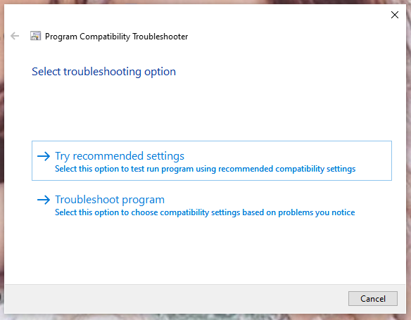 select troubleshooting options