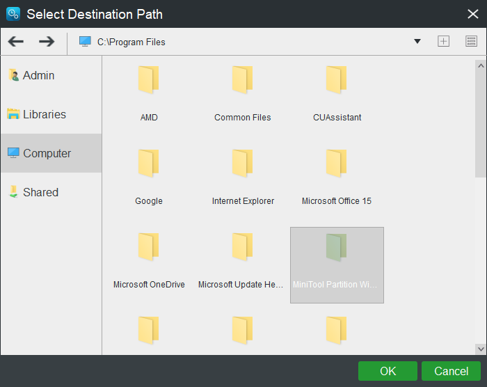 select a destination path