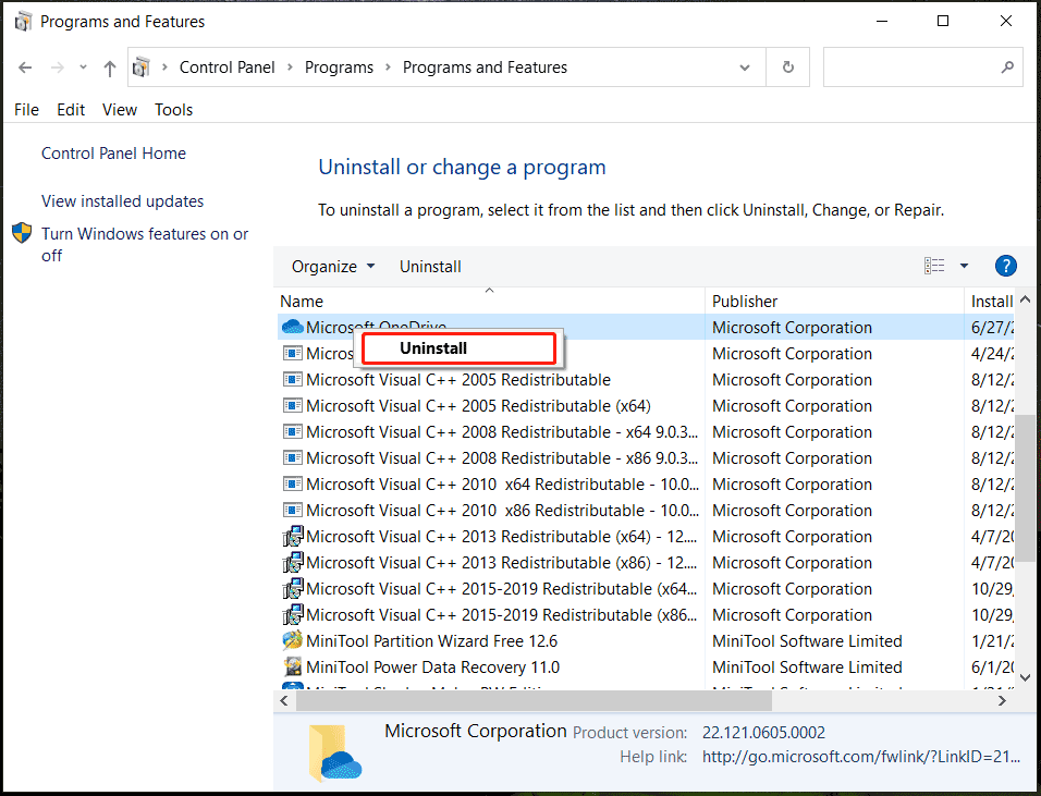 uninstall OneDrive from Windows 10