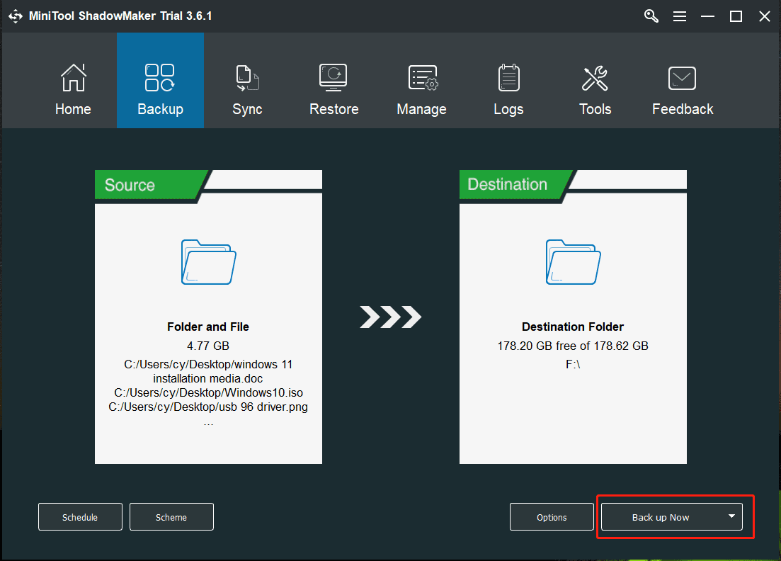 back up files with MiniTool ShadowMaker
