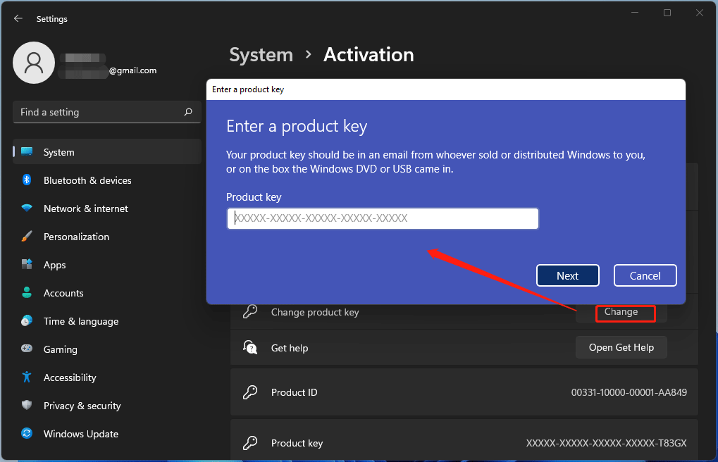 use a product key to activate Windows 11