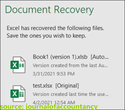 recover updated Excel file