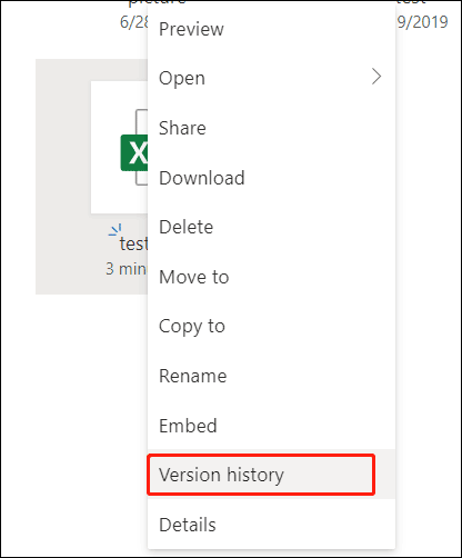 recover previous version of Excel file from OneDrive