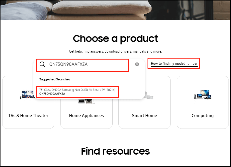 type the model number of your TV and select your target