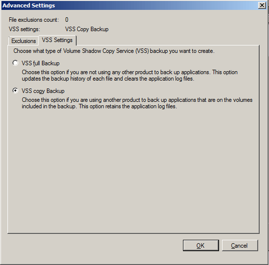 choose the VSS settings