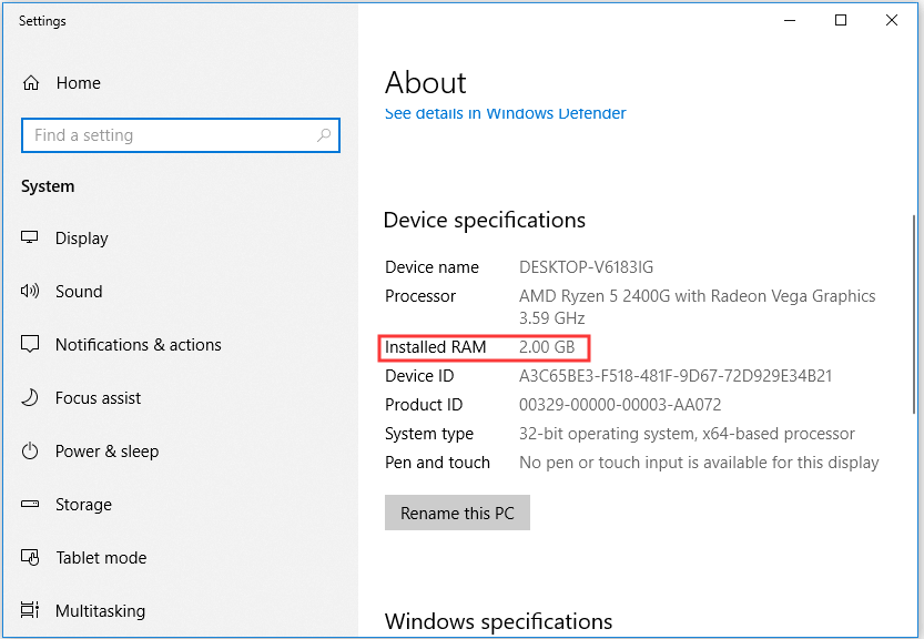 check ram on Windows 10