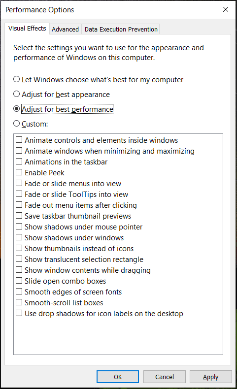 disable animations in Windows 10