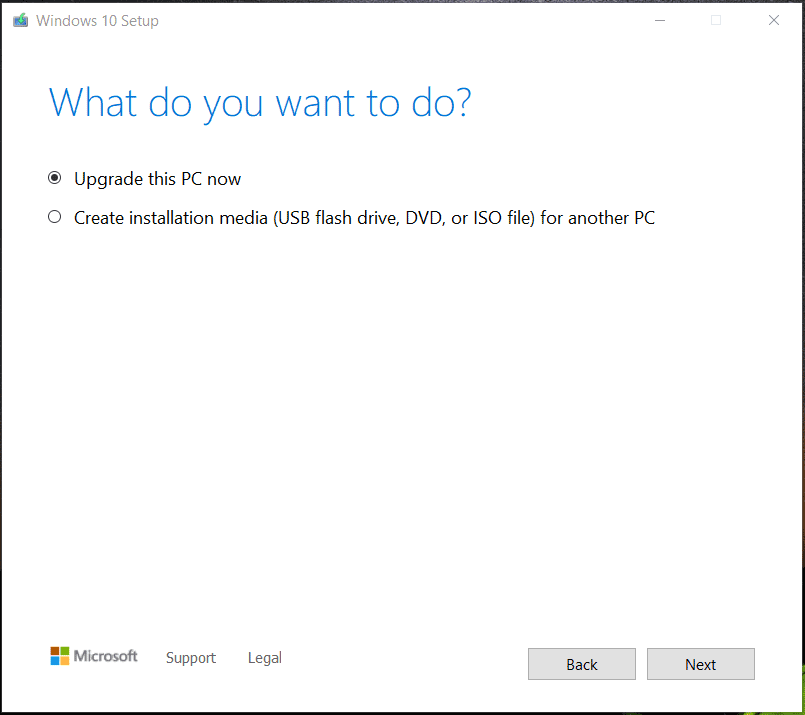 upgrade this PC via Media Creation Tool