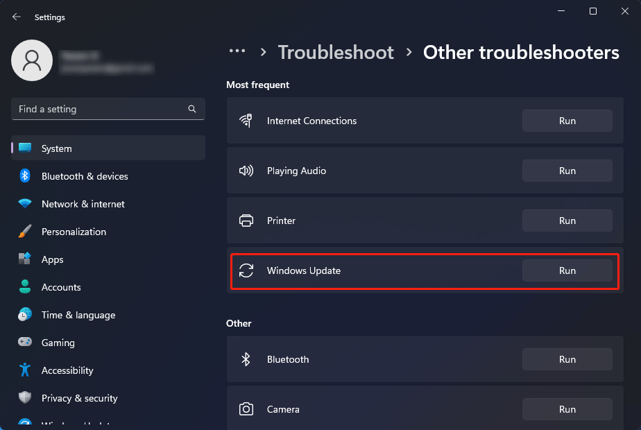 run Windows Update troubleshooter on Windows 11