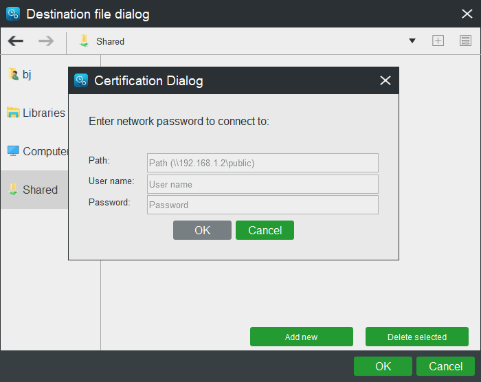 input path, user name, and password