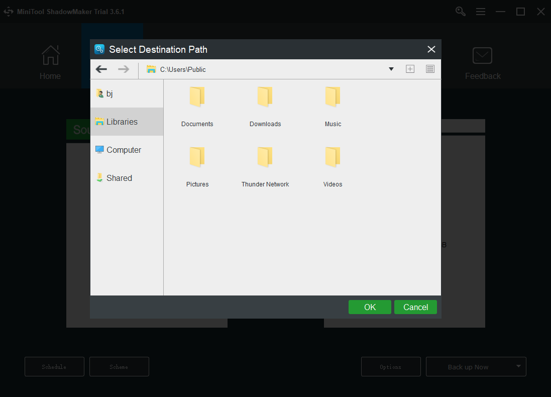 select destination path