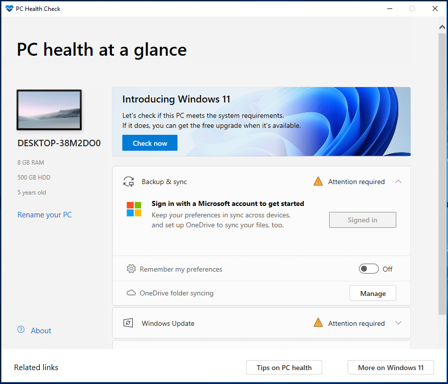 PC Health Check app