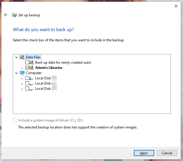 choose the data you want to back up