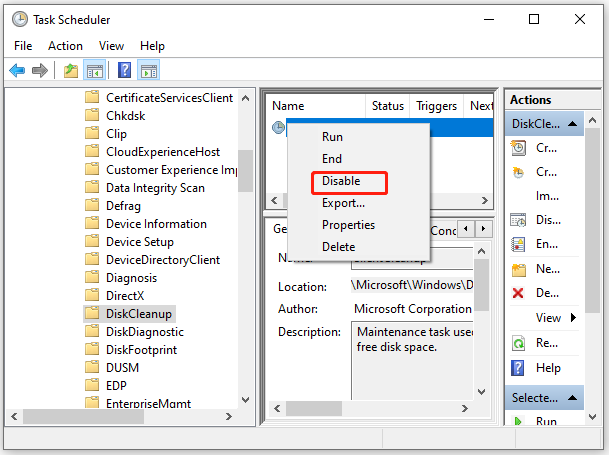 disable disk cleanup in task scheduler