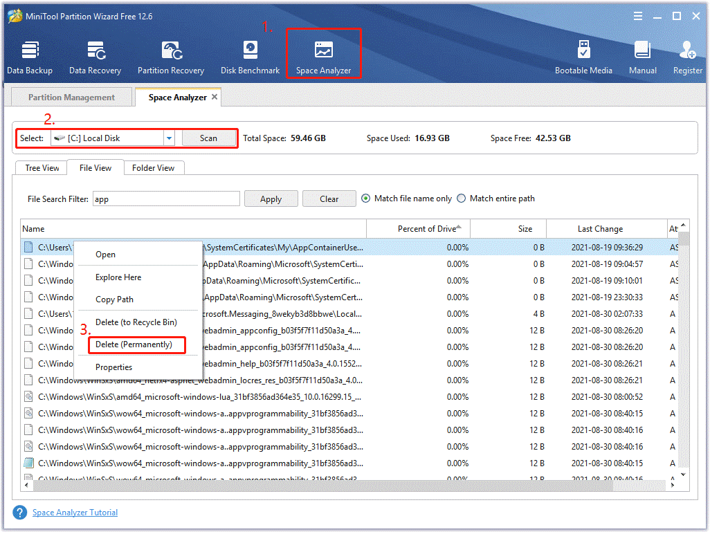 analyze disk space using MiniTool Partition Wizard