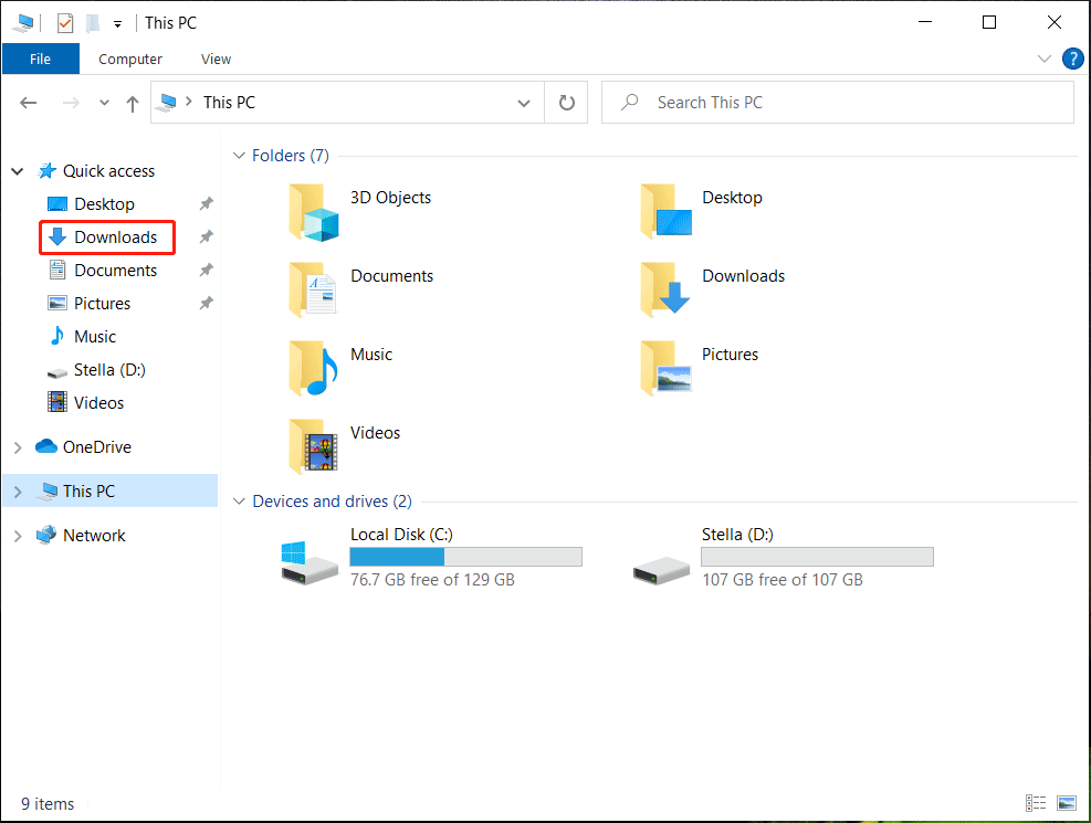 find the Downloads folder in File Explorer