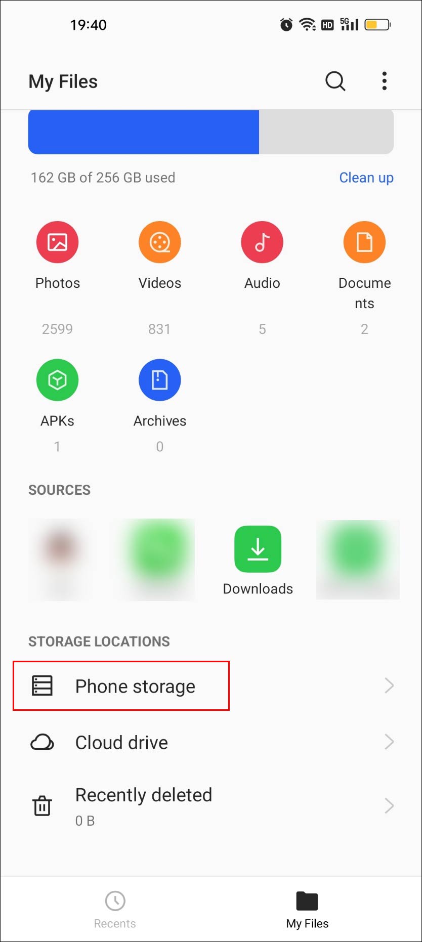 click Phone Storage