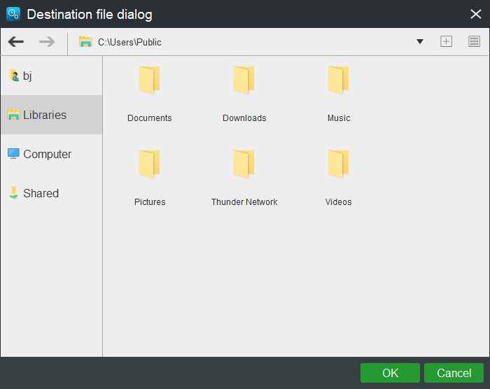 select destination file