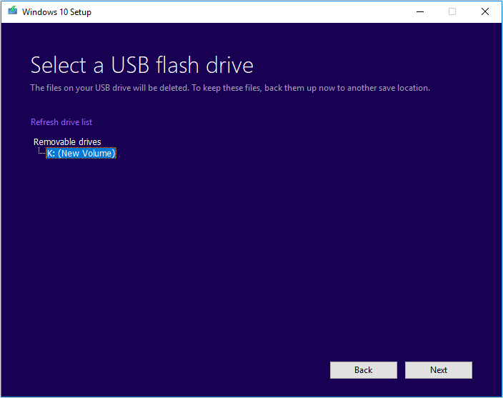 select the target USB flash drive
