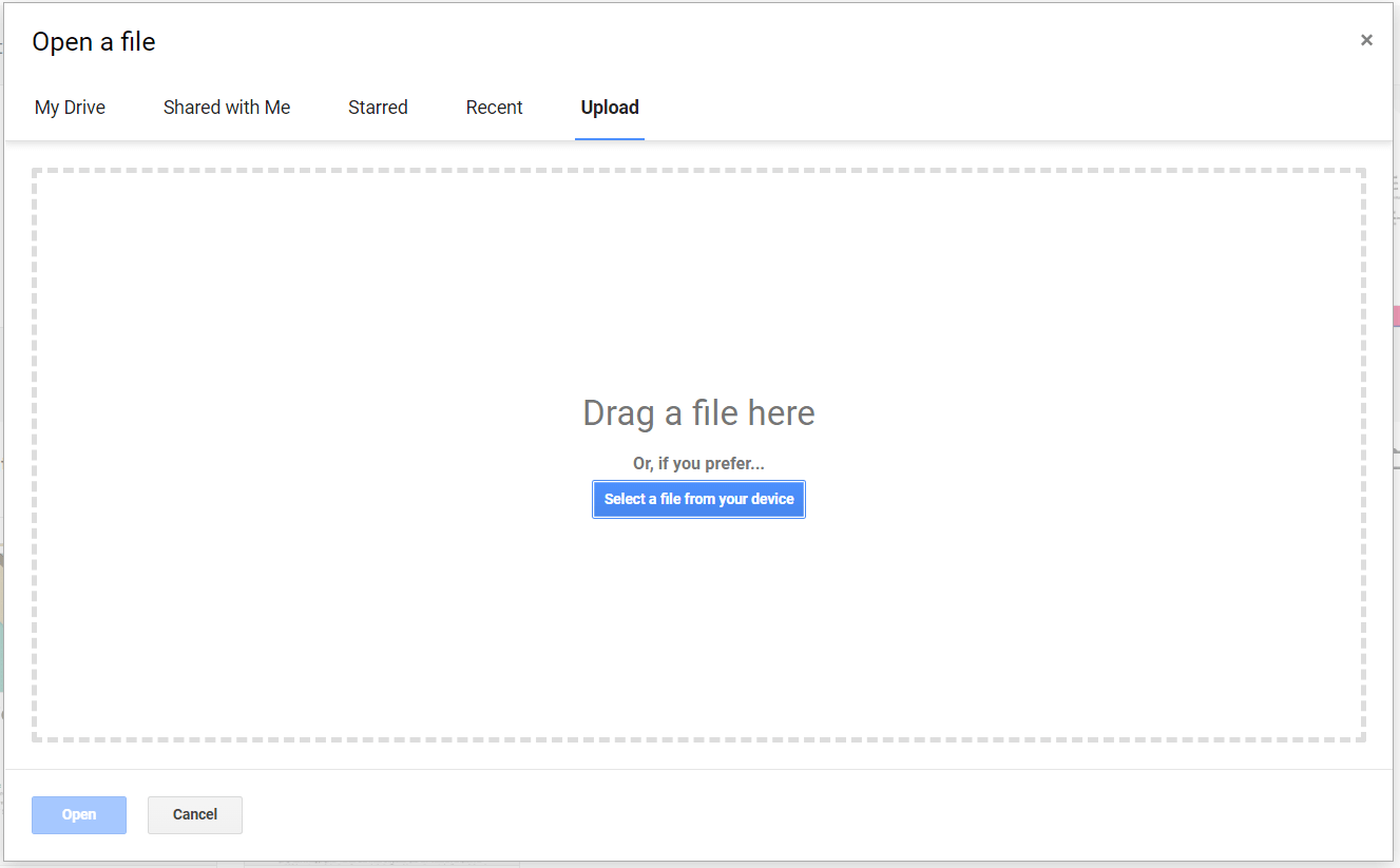 open or upload a file in Google Docs