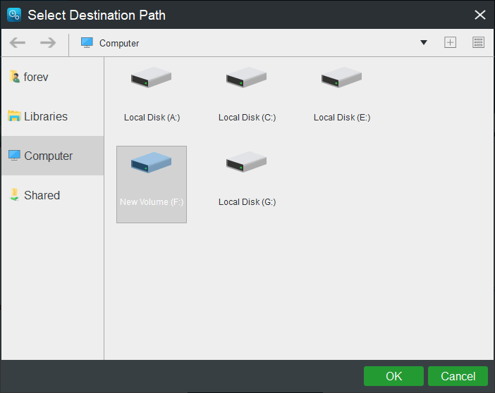 choose the backup destination