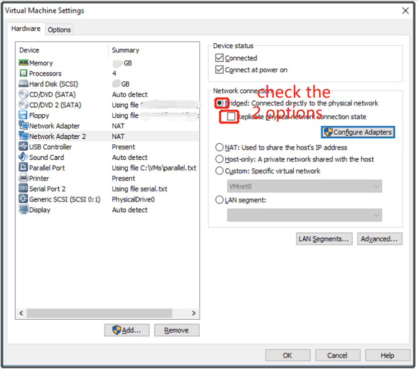  check the two options under Network connection