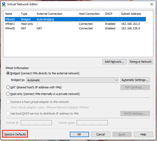 hit Restore Defaults