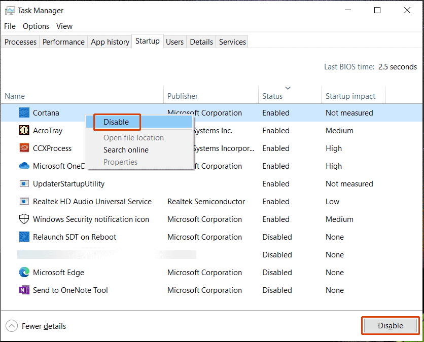 disable a startup program on Windows 10