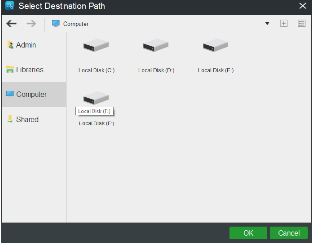 select a destination path