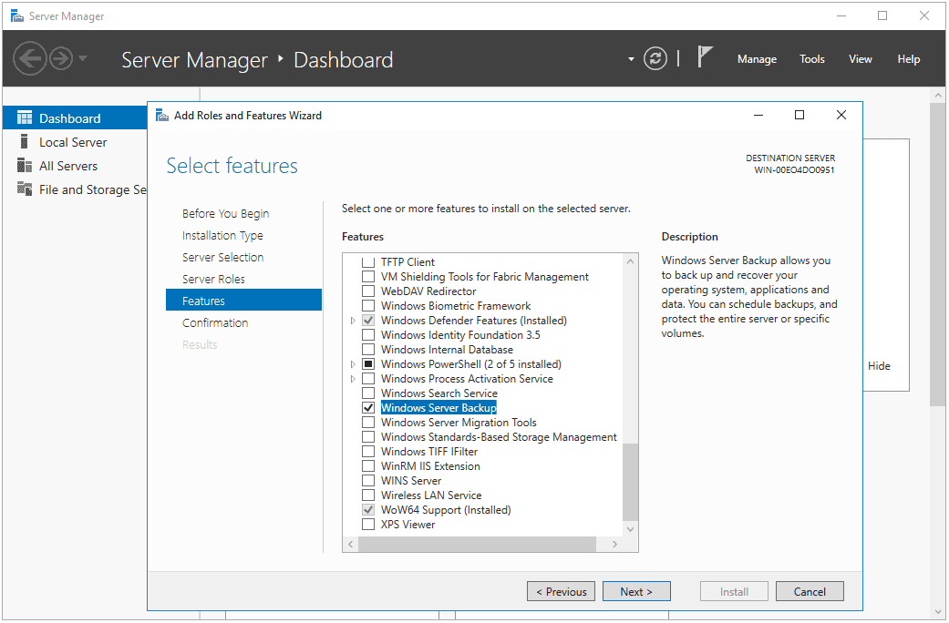 install Windows Server Backup