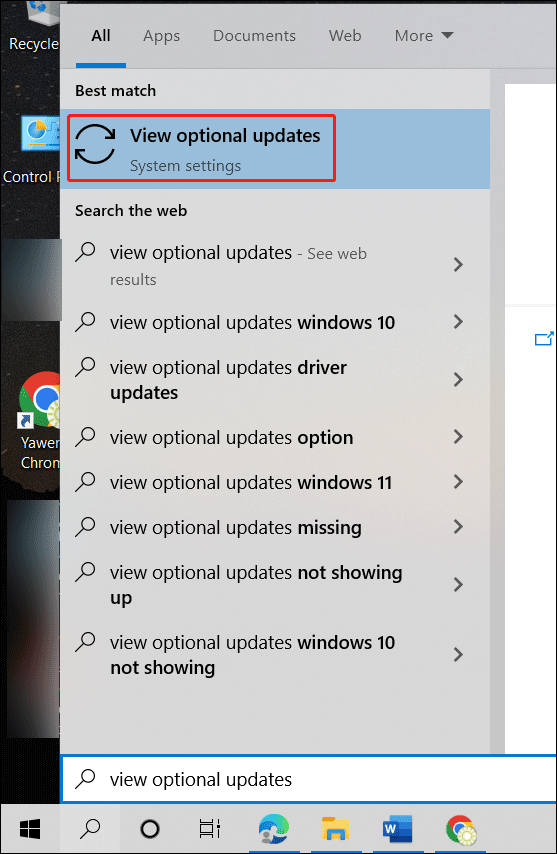 click View optional updates