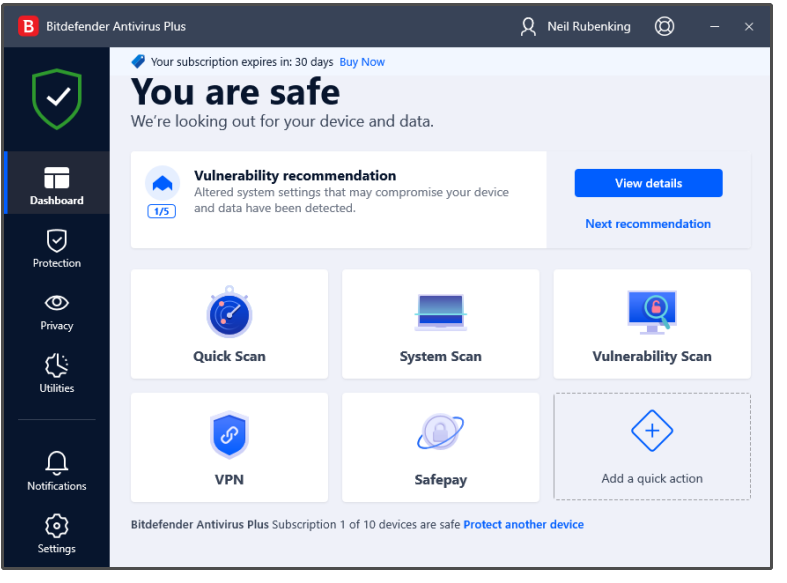 interface of Bitdefender