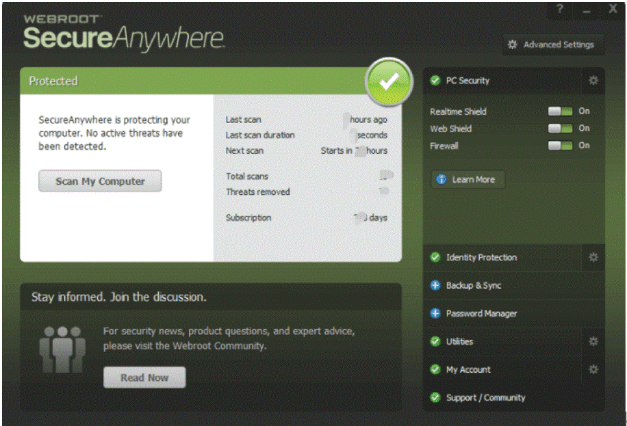 interface of Webroot