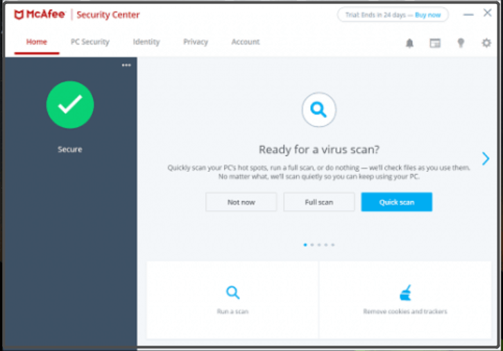 the main interface of McAfee