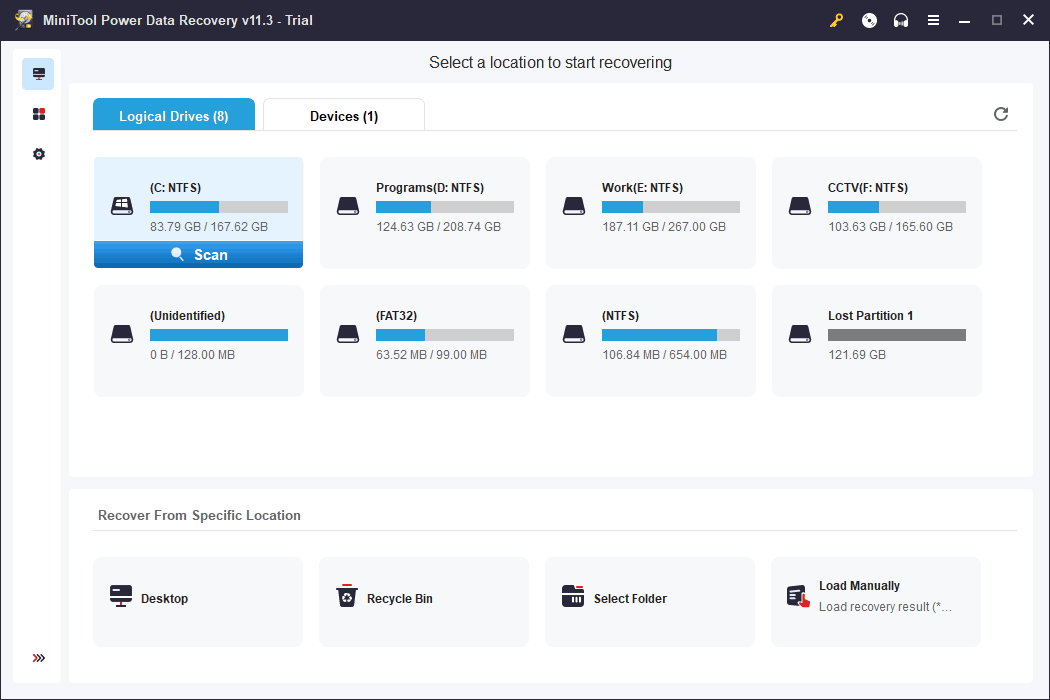 select the target drive to scan