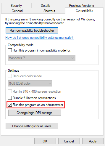 select Run this program as an administrator