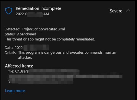 remediation incomplete