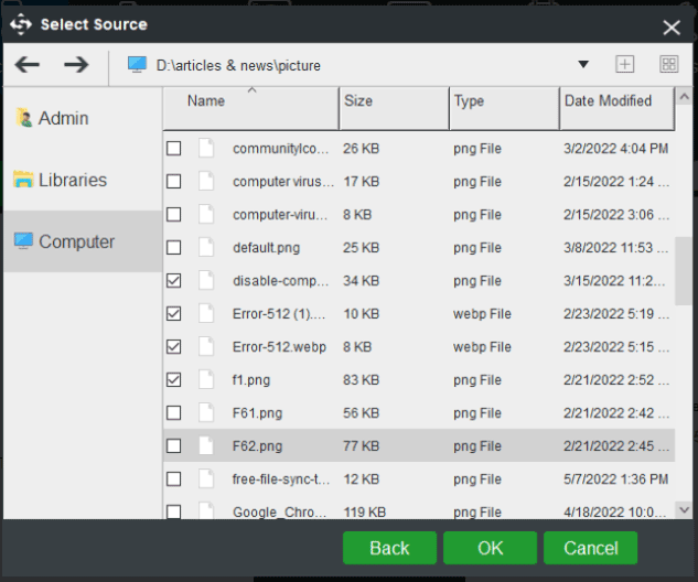 choose the backup source