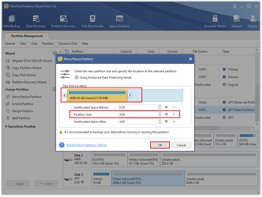 resize the partition