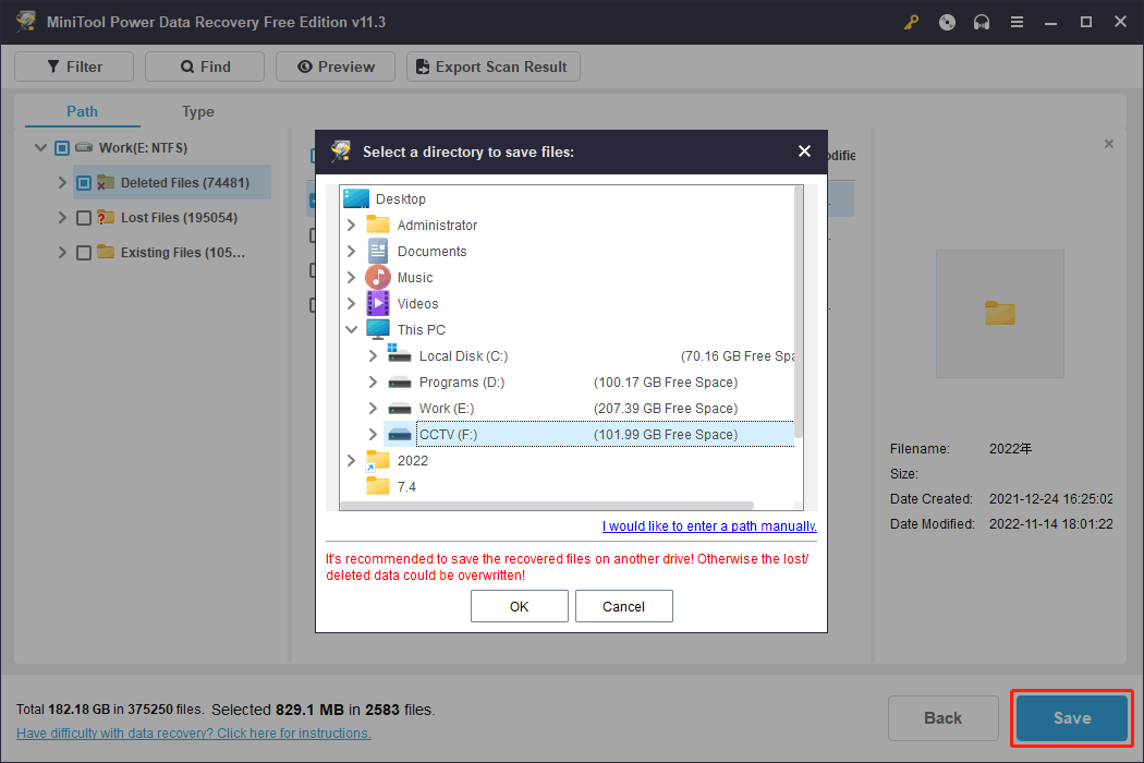 select a location to save files