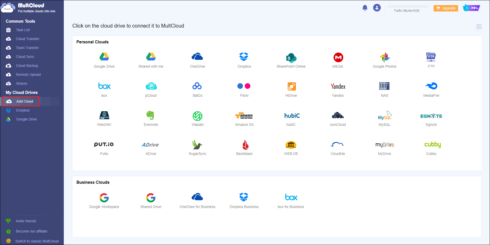 click Add Cloud